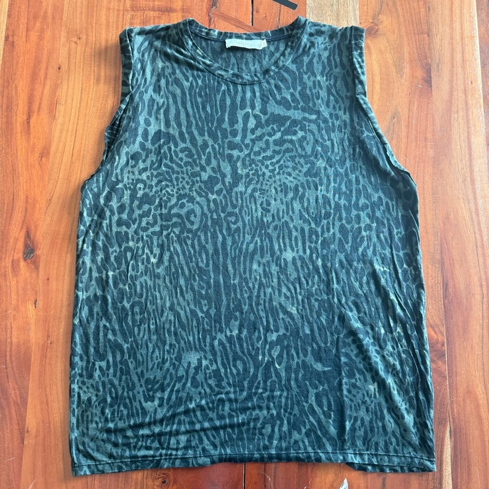Sleeveless Animal Print Muscle Tee in Black by Rabens Saloner
